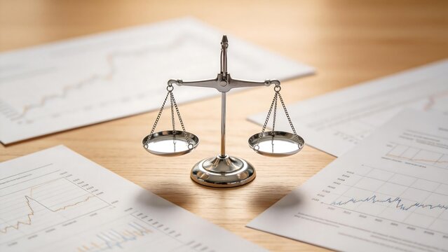 Balance scale on financial documents