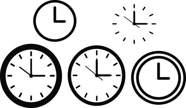 A set of vector clocks silhouettes time concept and minimalist design