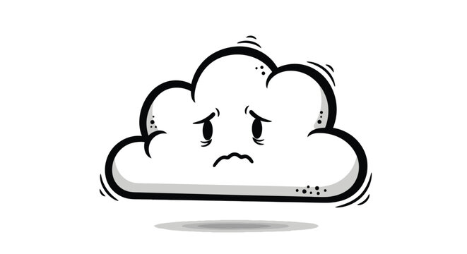 Angry cloud with frowning face expression.