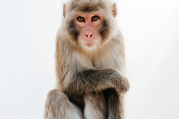 Fototapeta premium Monkey Sitting With Arms Crossed in Front of a Light Background