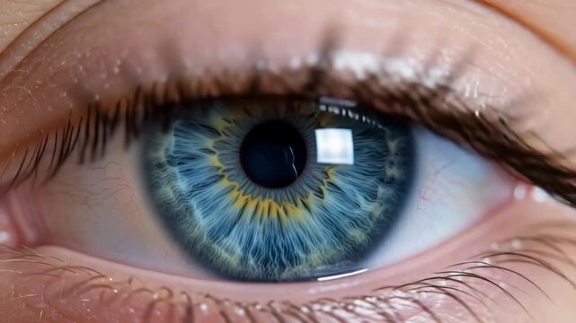 Brilliant blue human iris close-up.