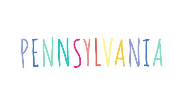 Pennsylvania text animated motion graphics Hand drawn doodle abstract colorful wave