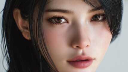 Fototapeta premium 若い女性の顔のクローズアップ。美容やスキンケア関連の広告や記事に最適な素材。