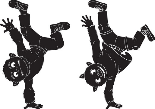 Two silhouette boys breakdancing with hip hop street dance black and white background breakdancing silhouette activity movement performance illustration gymnastics acrobatic flexible