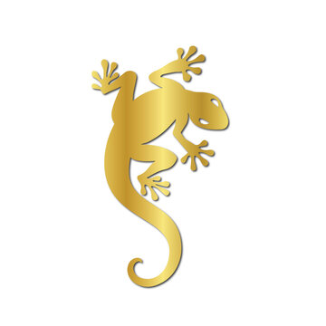 Golden Gecko Lizard Icon for Wildlife and Nature Design PNG | Metallic Gold Lizard Silhouette Isolated on Transparent Background