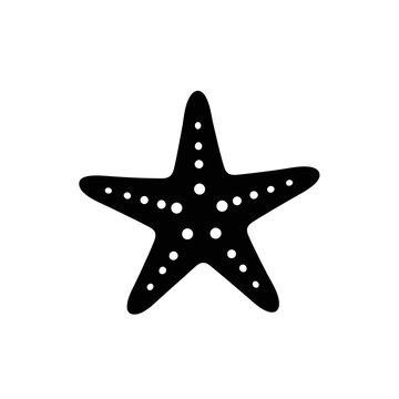 Black starfish silhouette on white background, simple ocean creature design.