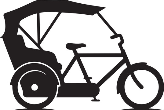 Black tricycle, rickshaw, bicycle, vehicle icon, silhouette