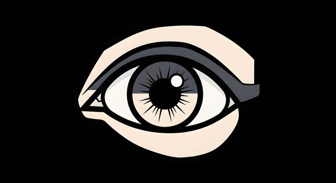 Stylized Graphic Illustration of a Human Eye in Comic Book Art Style Isolated on Black Background
