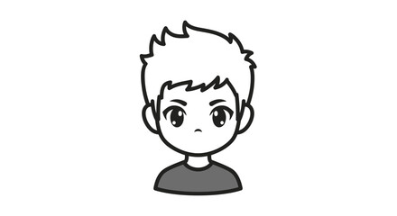 Anime boy portrait illustration, simple graphic style, isolated on white background, minimal design
