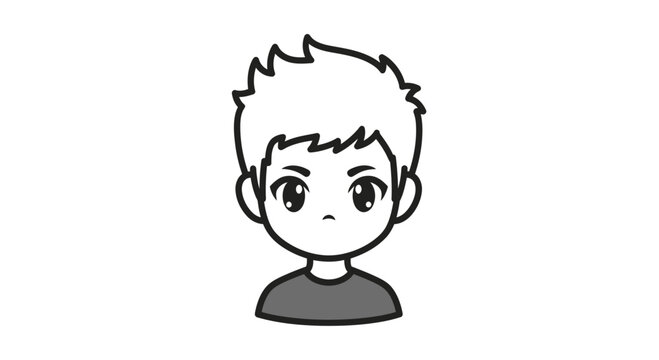Anime boy portrait illustration, simple graphic style, isolated on white background, minimal design