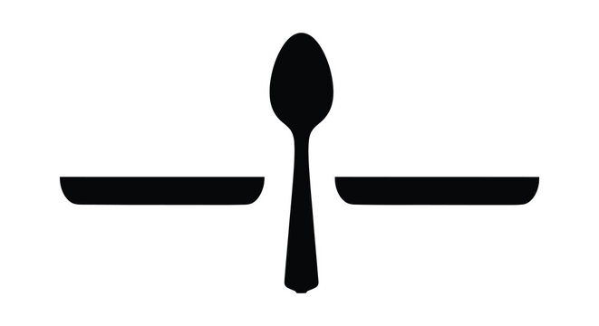 Minimalist depiction of a spoon and two plates in a dark silhouette