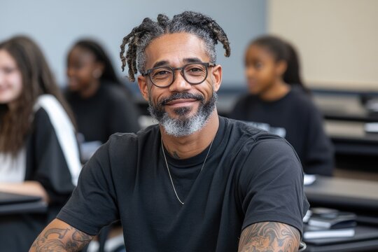 Setting up a titration experiment with burettes and flasks, professor guiding