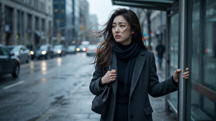 Obraz premium 비 오는 도시의 여성 / Woman in Rainy City