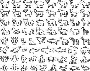 Obraz premium Collection of Simple Animal Icons in Outline Vector Illustration Style
