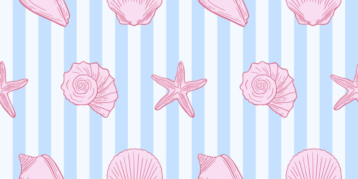  Blue striped background with marine elements.