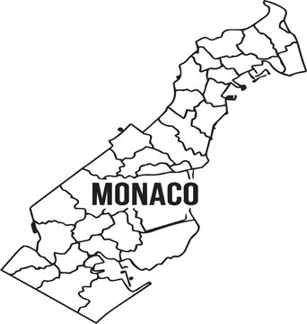 Black and white map of monaco with district borders and country name label