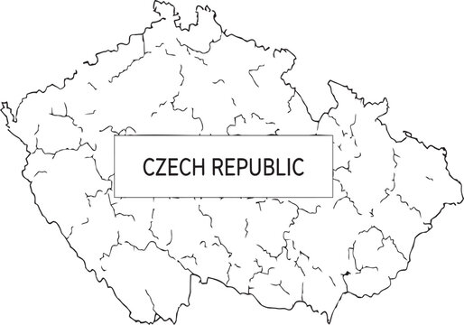 Simple line art map of czech republic with country name label in the center