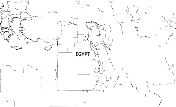 Black and white line art map of egypt showing the country location with a clear label for educational and travel design purposes