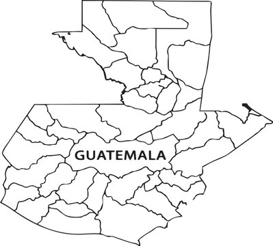 Black and white outline map of guatemala with department borders and country name label