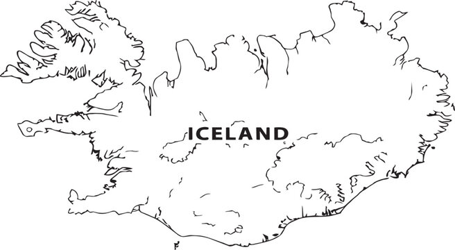 Simple line drawing outline map of iceland island country with text label in the center for geography and travel design projects