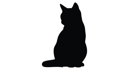 A striking black cat profile sitting calmly and elegantly a dark silhouette © nhpvect02