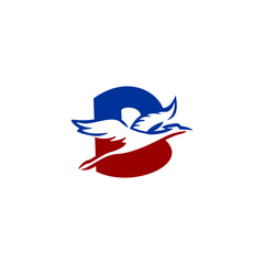 Fototapeta premium Modern monochrome vector logo featuring a flying crane fused with an alphabet letter B, ideal for corporate branding, logo identity, and minimalist visual design.