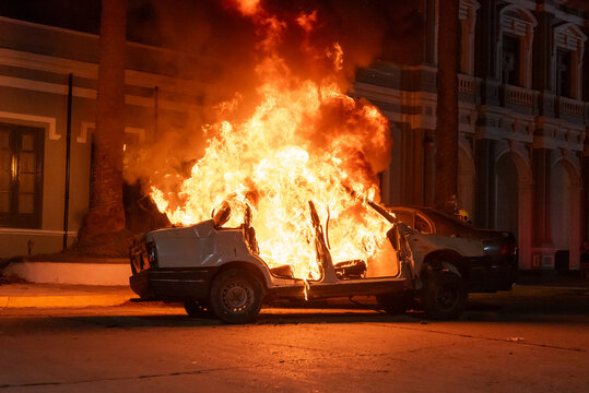 Car Fully Engulfed in Flames During a Controlled Fire Safety Drill
