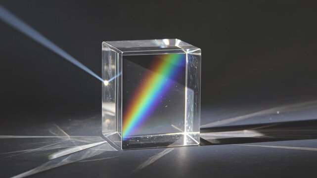 Optical Glass Prism Refracting White Light into Rainbow Spectrum