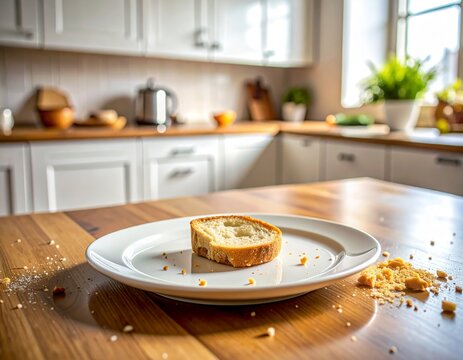 ライフスタイル 食べかけのパンとパン屑のある食卓