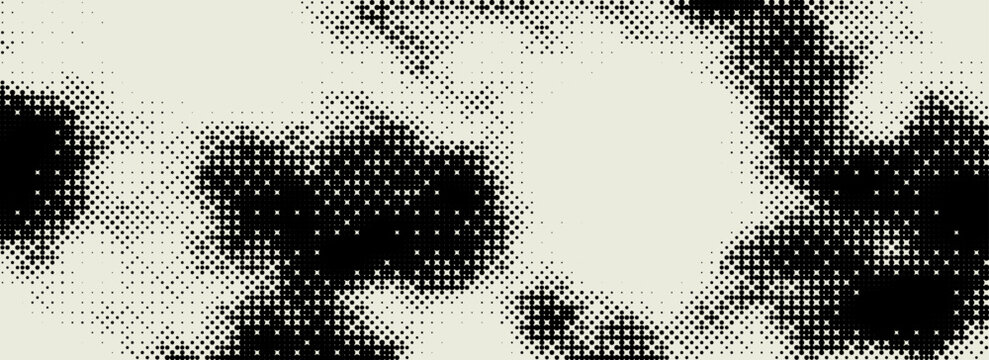Pixelated bitmap gradient texture. Black and white dither pattern background. 8 bit video game screen wallpaper. Retro glitchy pixel art illustration. Abstract vector wide border
