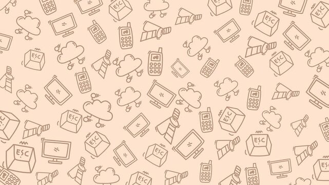 Seamless Technology Satellite Connection Cloud Internet Icons Pattern with Motion.