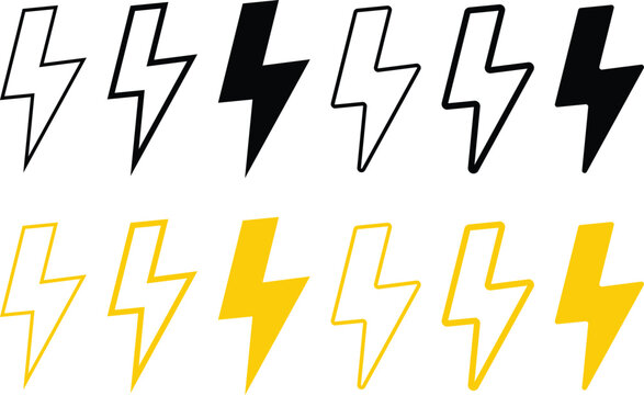 Lightning bolt icon. Electrical spark and thunderbolt icons. Fast motion and electrical surge design. High voltage and energy flash symbols
