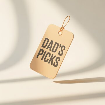 Floating tag with string labeled dad's picks