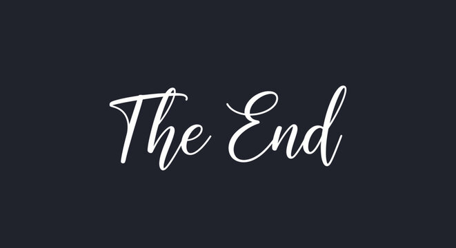 Elegant white cursive text 'The End' on a dark grey background, signifying conclusion or finality.