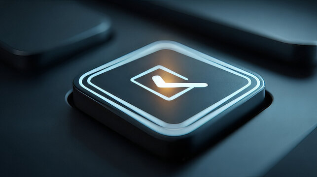 Neon Check Mark Button Approval Confirm UI Concept Glowing Interface