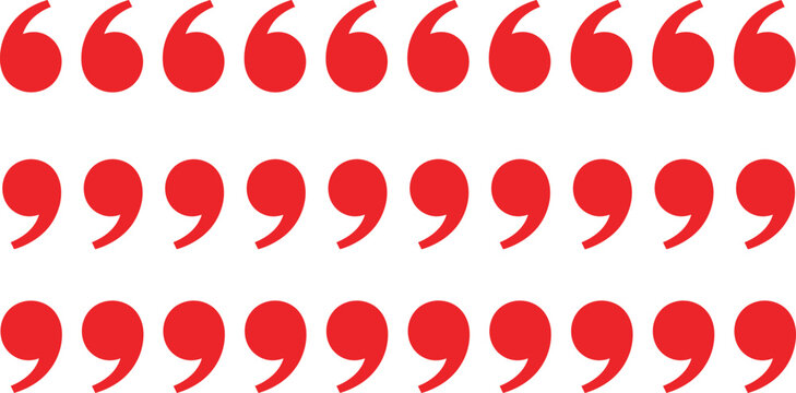 Red Quotation Mark Icon Set with Bold Quote Symbols for Typography, Text Design, Editorial Layouts, and Graphic Communication Elements