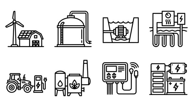 Clean energy icons renewable power sources and sustainable technologies