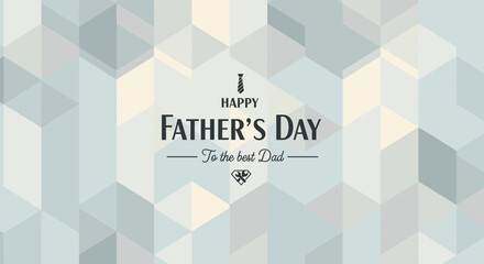 Happy Father's Day greeting card with a geometric background and a tie icon, celebrating dads. © Sekar