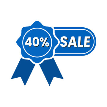Blue 40 Percent Off Sale Ribbon Badge Label Icon