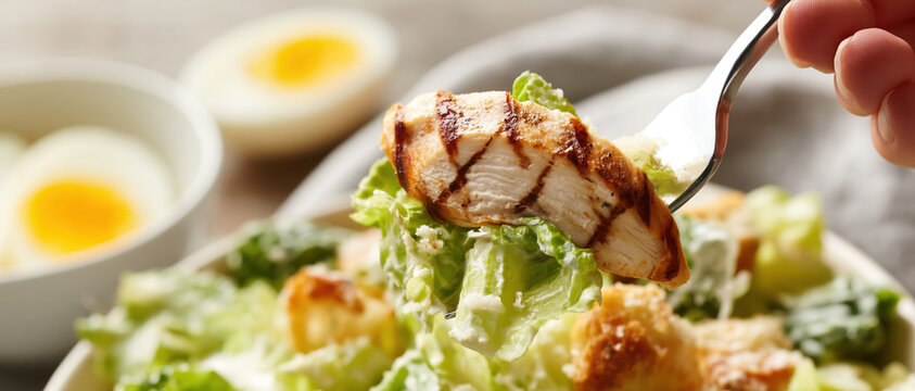 Grilled Chicken Caesar Salad with Parmesan and Croutons. AI generative.