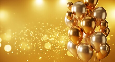 Fototapeta premium Elegant Gold Balloons on Festive Golden Bokeh Background