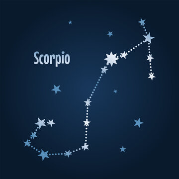 Scorpio zodiac constellation star map in the night sky. Vector illustration