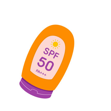 Sunscreen tube SPF 50 with palm tree for summer skin protection