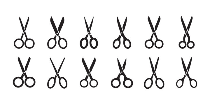 Multiple pairs of scissors shown in different positions and styles for creative use.