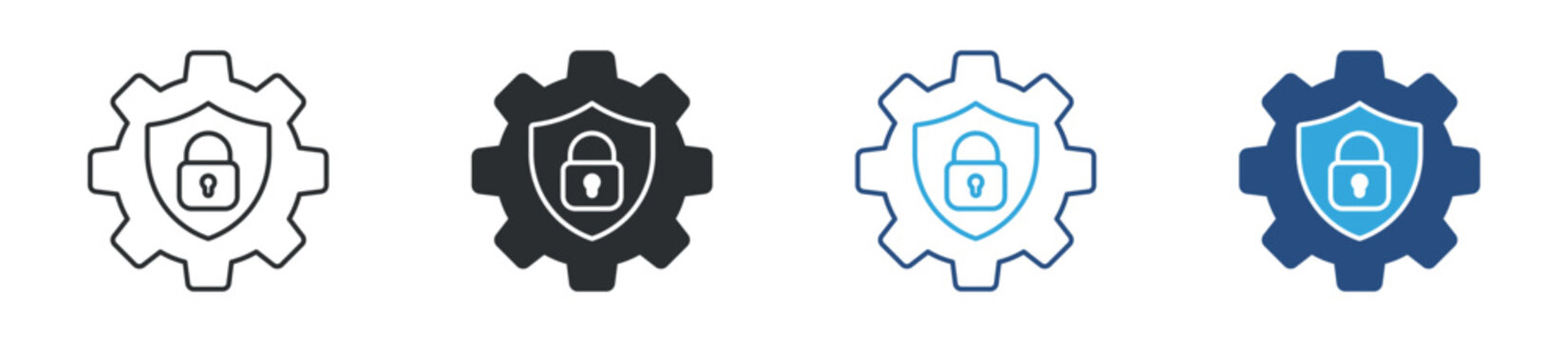 Security settings icon set. Shield and lock symbol. Protection system and cybersecurity icons, vector illustration.