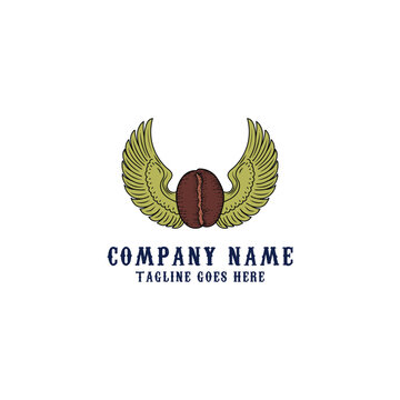 Vintage Flying Coffee Bean Logo With Wings Vector Illustration