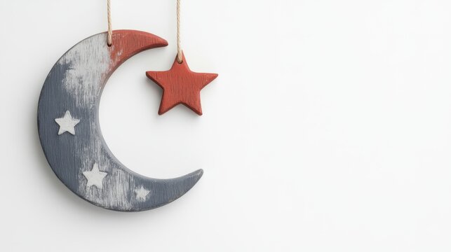 Wooden Crescent Moon and Star Decoration Hanging