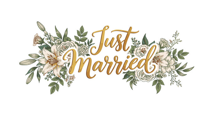 Golden Just Married Wedding Sign.
