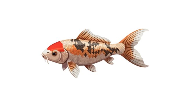 Japanese Koi Fish Isolated on White Background, Sanke Nishikigoi Carp