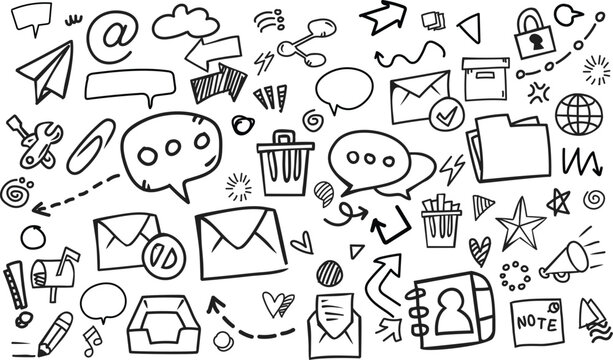 Email Inbox Communication Hand Drawn Horizontal Doodle Vector Background